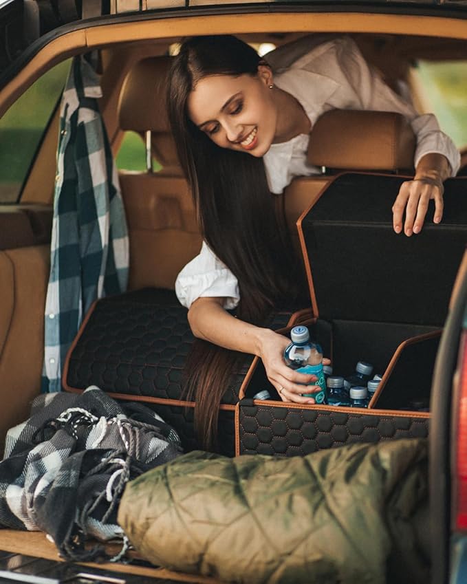 Foldable Trunk Organizer for Car Storage - Collapsible Auto Trunk Organizer With Lid - Trunk Organization (21.6 inch, Hexy)