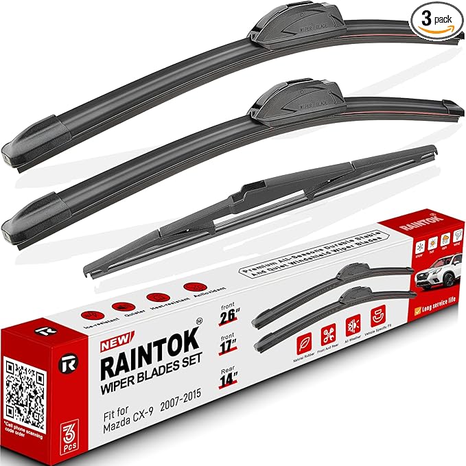 Windshield Wiper Blades Replacement for 2007-2015 Mazda CX9 CX-9 Original Factory Quality Front Rear Wipers Blade Set for My Car - 26" 17" 14" (Pack of 3)