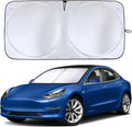 Econour Tesla Windshield Sun Shade for Model 3 and Y | Reflective 240T Material Blocks Sun & Heat | Offers Protection for Car Interior | Foldable Sun Blocker with Storage Pouch | Tesla Car Accessories