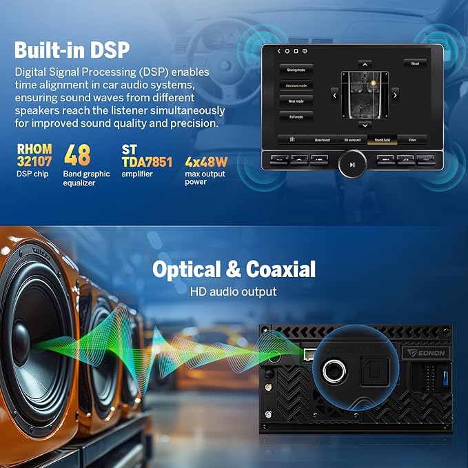 Eonon 8-Core 8GB+128GB Double Din Car Stereo, 10.1 Inch Wireless CarPlay/Android Auto Headunit with WiFi-6, Bluetooth 5.4, Built-in DSP, 4G LTE - UX6K-PRO-MAX