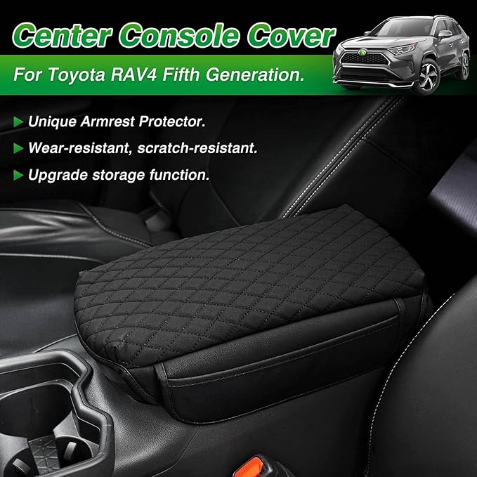 Shademax Center Console Cover Toyota RAV4 2019-2024 2025 2026 Armrest Cover Cushion Pad for Toyota RAV4 Accessories PU Leather Armrest Seat Box Protector with Pockets Storage Bag