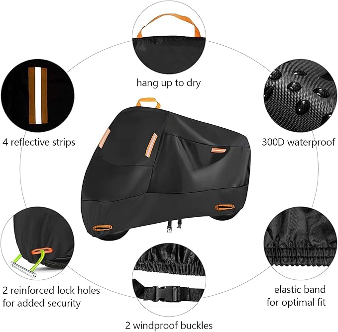 Bike Cover Outdoor Storage Waterproof for 1 Bike, 300D Oxford, Lock Holes, Reflective, Windproof Buckles, Bike Tarp for Mountain Road City Electric Bicycle (S: 68" x 33" x 39")