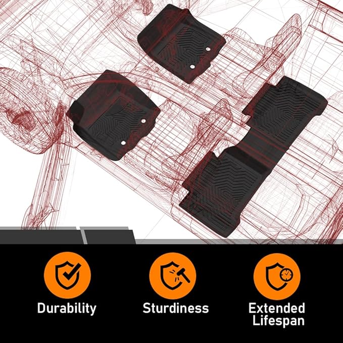 G-Plus Floor Mats for Tesla Model Y 2020 2021 2022 2023 2024(Fit 5-Seat,NOT Fit 7-Seat) TPE Custom Fit All Weather Full Cover Protection Floor Liners 1st & 2nd Row Model Y Car Mats