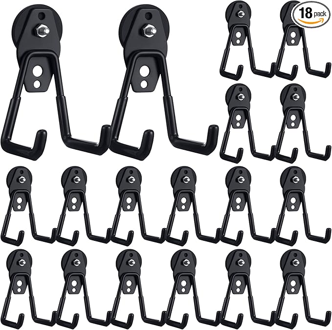 Landhoow Large Magnetic Hooks Heavy Duty Garage Magnet Hooks Strong Storage Utility Magnetic Hangers with Anti Slip Rubber Coating for Indoor and Outdoor Hanging(Black,18 Pcs)