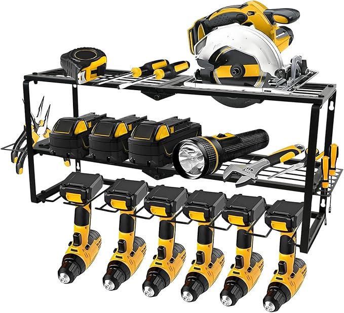 Wall Mount Power Tool Organizer, 3 Layer 7 Drill Hangers Storage Rack, Tool Organizers and Storage for Garage, Workshop, Pegboard, Shed - 26 inch