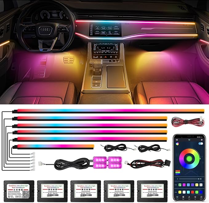 WEBUPAR Dreamcolor Acrylic Interior Car Lights, 10 in 1 LED Strip Lights With APP Control, 213 Modes, 175 Inches 593 LEDs Fiber Optic RGB Neon Lighting