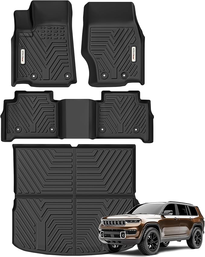 YITAMOTOR Floor Mats and Cargo Mats for 2022 2023 2024 2025 Jeep Grand Cherokee (Include 4xe NOT for L or WK), TPE All Weather 1st & 2nd Rows and Trunk Full Set Floor Liners, Black