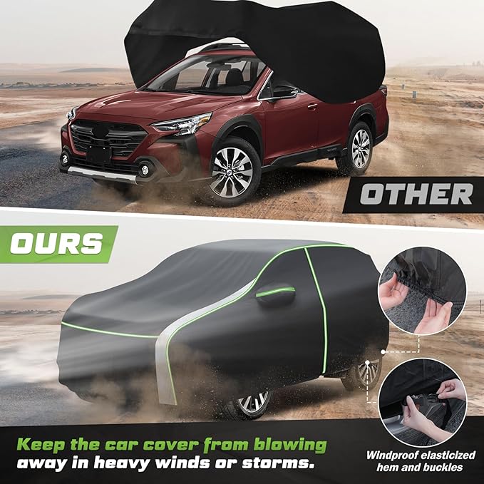 Mixsuper Liner Car Cover for Subaru Outback 2003-2026, 7 Layers Waterproof Car Cover Accessories for Outback with Zipper Door, Windproof Straps, Reflective Strips, Anti-UV, All Weather