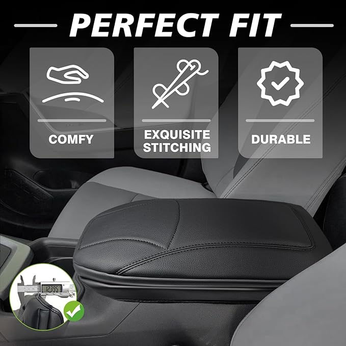 Muslogy Center Console Armrest Cover Compatible with Toyota RAV4 2019-2025 Comfort Armrest Pad Arm Rest Cushion Vegan Leather Protector 1-Inch Extra Thick