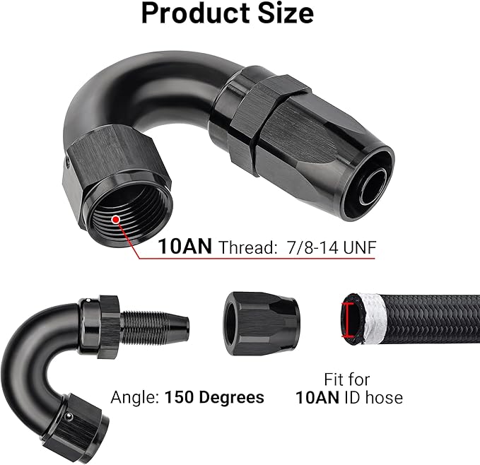 EVIL ENERGY 10AN 150 Degree One Piece Full Flow Hose End Fitting Swivel For CPE Braided Hose