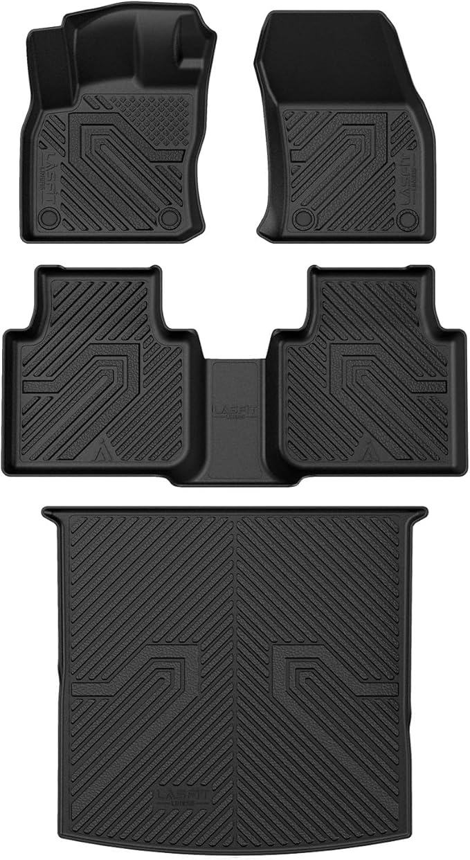 LASFIT Floor & Cargo Mats for Volkswagen Tiguan 2018 2019 2020 2021 2023 2024 (Fit 5 Seats), All Weather TPE Custom Fit Floor Liners for 1st & 2nd Rows & Trunk Mats for VW Tiguan Accessories, Black