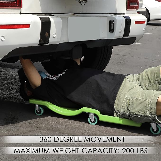 DNA MOTORING 40Inch Low Profile Plastic Rolling Garage Shop Creeper with Padded Headrest,Tool Trays & 6pcs Casters,Green, TOOLS-00218