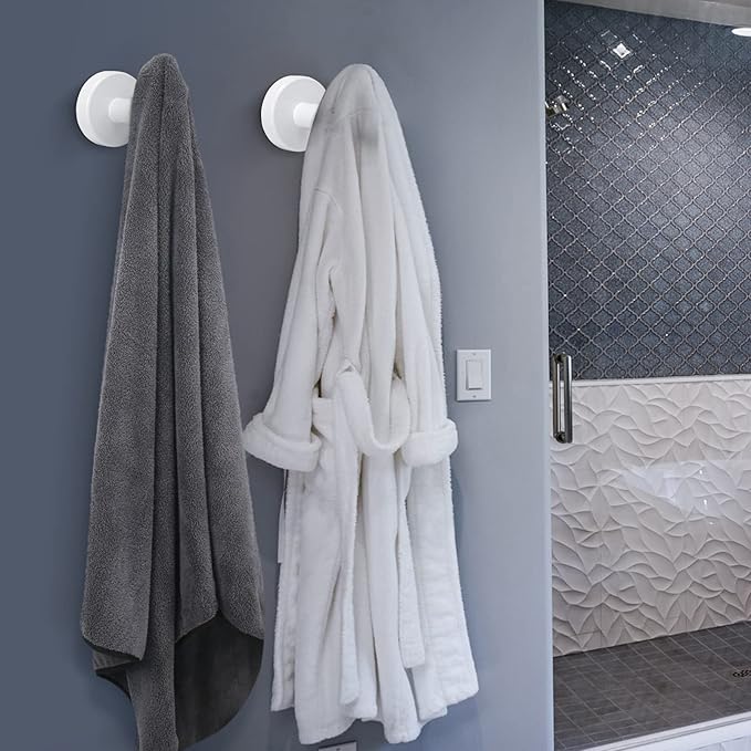 NearMoon Bath Towel Hooks- SUS 304 Stainless Steel Robe Hook Holder, Heavy Duty Coat Hook for Bathroom Livingroom Hotel Kitchen Garage, Wall Mounted- 4 Pack (White)