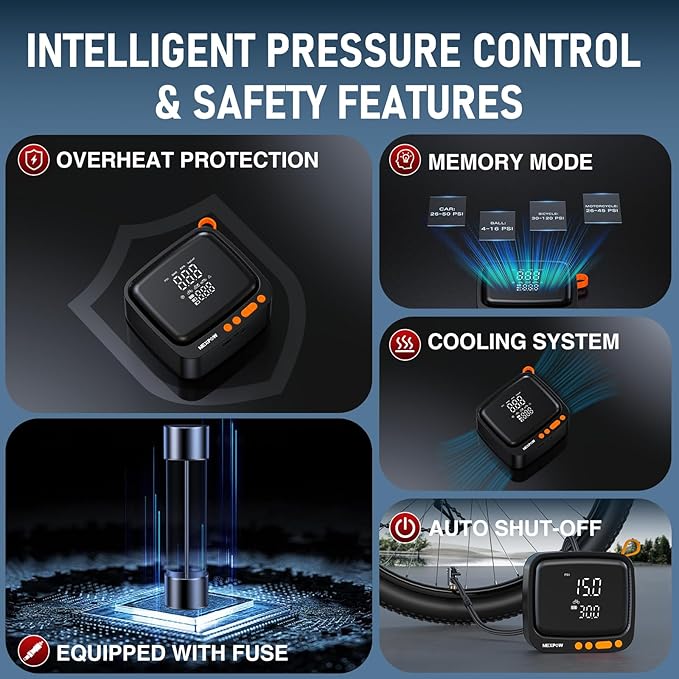 NEXPOW Tire Inflator Portable Air Compressor, 180 PSI Cordless Air Pump for Car Tires with Digital Pressure Gauge & Auto Shut-Off, Air Compressor Portable for Car, Motorcycle, Bicycle, Ball, Orange