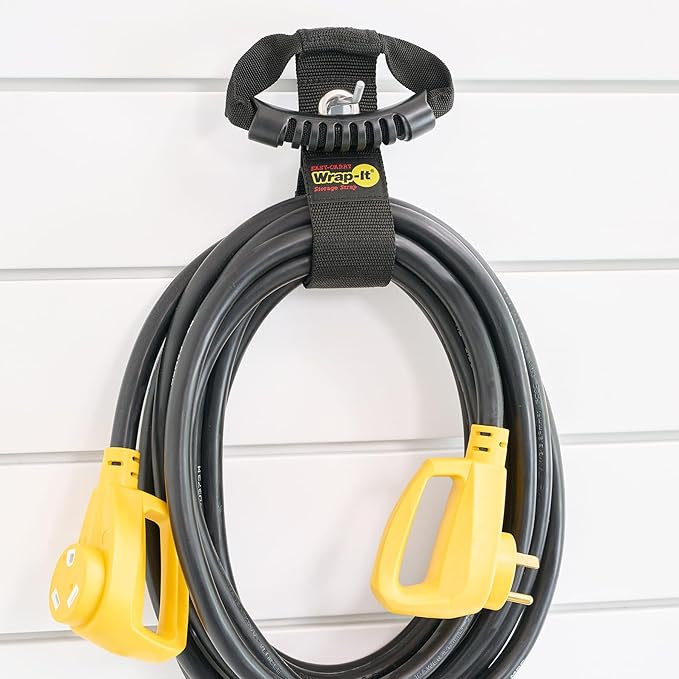 Easy-Carry Wrap-It Storage Straps - 17" (2-Pack) Black with Grommet - Extension Cord Organizer with a Handle for Cable and Hose Storage