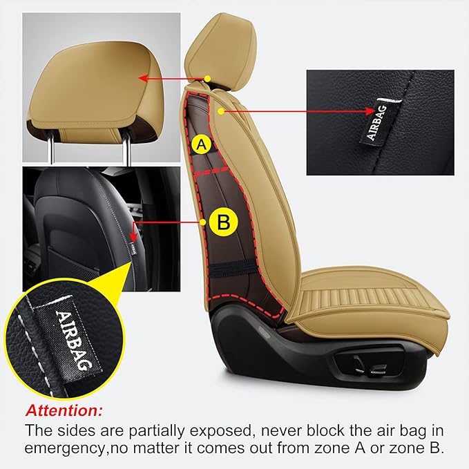 LINGVIDO Car Seat Covers, Breathable and Waterproof Faux Leather Automotive Seat Covers for Cars SUV Truck Sedan,Universal Driver Seat Cover with Backrest (Front Seat, Beige)