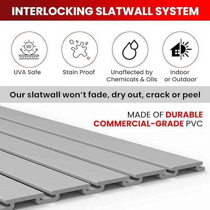 DLDIRECT Slatwall Panel Garage Wall Organizer: Heavy Duty Mounted PVC Rack, Interlocking Slat Paneling for Garage Storage, Slat Wall Board, Shelves System - 3 Color Samples