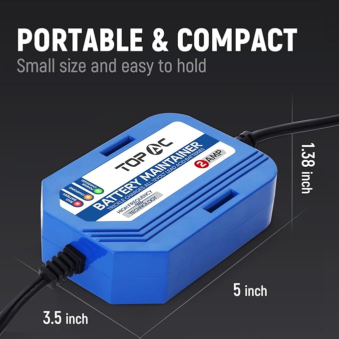 2 Amp Car Battery Charger,12V Smart Fully Automatic Battery Charger Maintainer Trickle Charger and Float Charger for Car Truck Motorcycle Lawn Mower Boat, Lead Acid Batteries