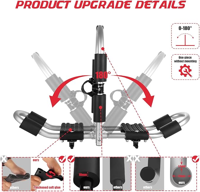 FORWODE Kayak Roof Rack, 2 in 1 Aluminum 2 Pair J-Bar Roof Rack, Folding Adjustable Rack, Weight 160 LBS Heavy Duty Kayak Roof Carrier 2 Kayak, Canoe, SUV, Surfboard on SUV, Car and Truck Crossbar