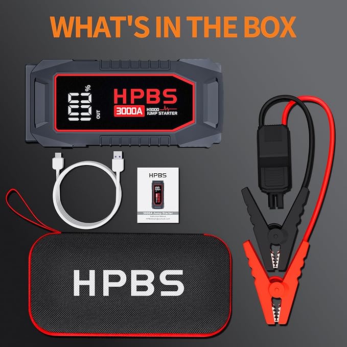 Jump Starter - 3000A Car Battery Jump Starter for Up to 10L Gas and 8L Diesel Engines, 12V Portable Battery Jump Starter Box with 3.0" LCD Display