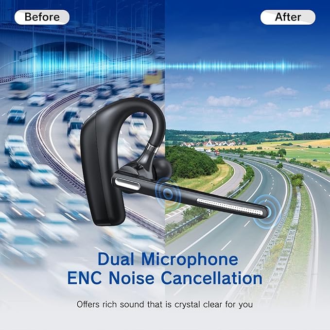 Bluetooth Headset V5.4, Wireless Bluetooth Earpiece with CVC8.0 Dual Mic Noise Cancelling, 110 Hours Talktime Hands-Free Headphones for Cell Phone, iPhone and Android, for Trucker and Business Use