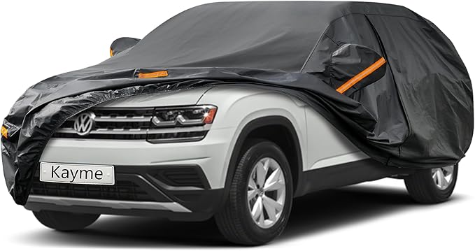 Kayme 7 Layer SUV Car Cover Custom Fit for Volkswagen VW Atlas (2017-2025) Waterproof All Weather for Automobiles, Outdoor Full Cover Sun Rain UV Protection.Black