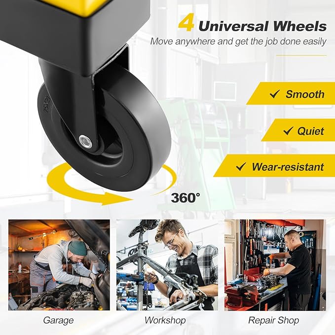 Goplus Rolling Garage Stool, 22.5”-27.5” Adjustable Mechanic Chair with Padded Seat, 330LBS Capacity, Tool Tray, Heavy Duty Creeper Seat, 360° Swivel Shop Stool for Workshop