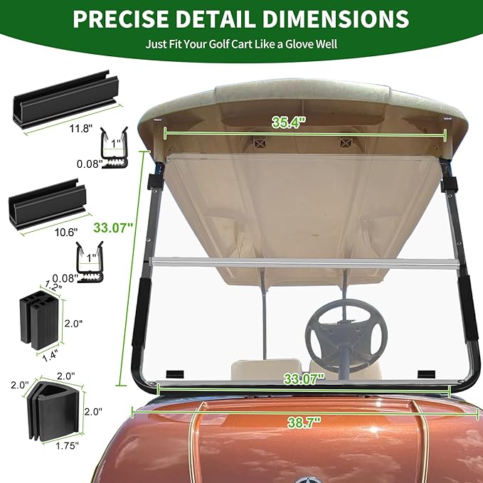 Golf Cart Foldable Windshield 3/16" (5MM) Thicken Only Fits 2003-2006 Yamaha G22, Fits 1"×1" Strut Rail Front Folding Acrylic Windshield Replacement, Included Mounting Hardware - Clear