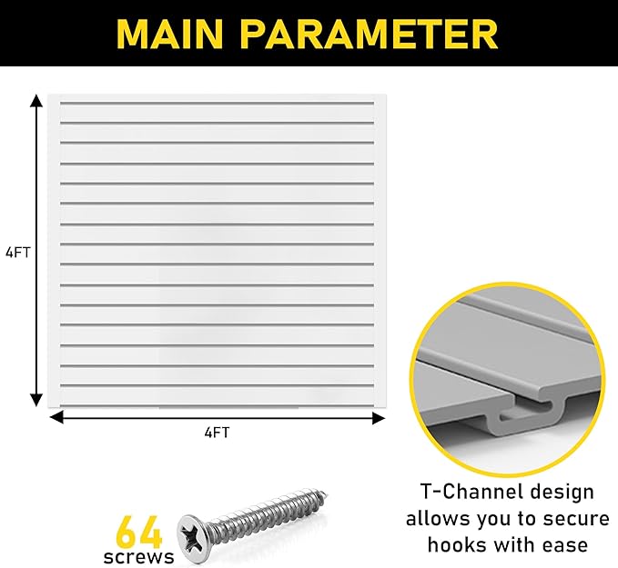 DLDIRECT Slatwall Panel Garage Wall Organizer: Heavy Duty Mounted PVC Rack, Interlocking Slat Paneling for Storage, Board, Shelves System -Black (4’H x 4’W)