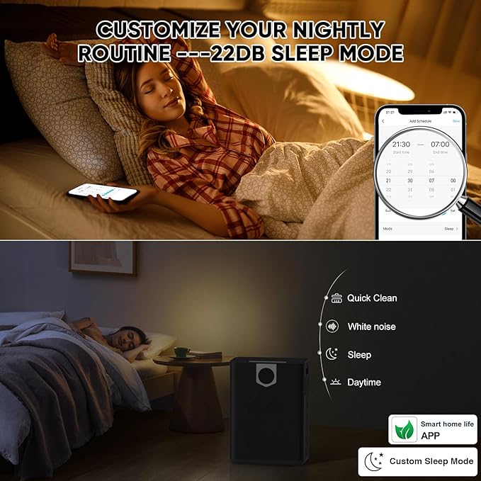 Smart Air Purifiers for Home Large Room, H14 Air Purifier with Washable Filters Up to 3000 Ft², APP & Voice Control & 22 dB Sleep Mode for Bedroom Living Room, Black