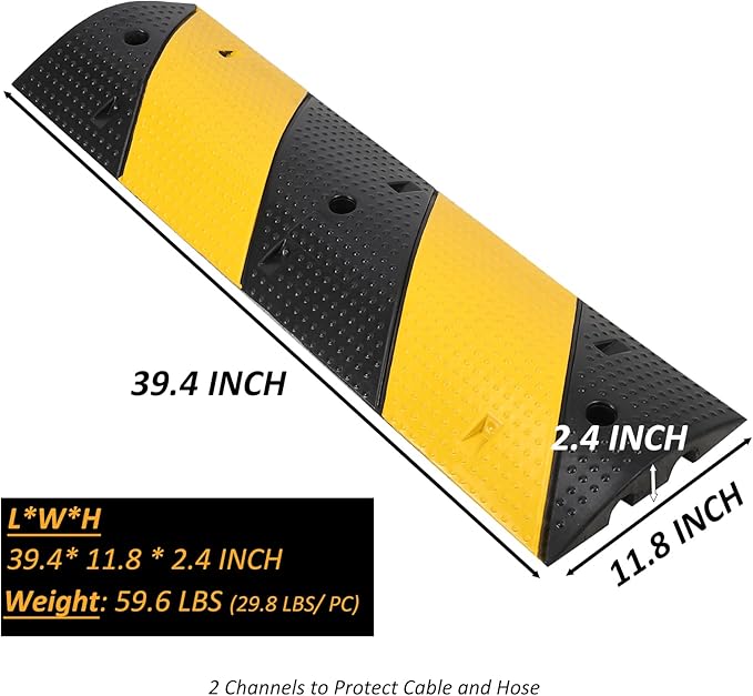 3.3 Ft Rubber Speed Bump, 2 Pack 2 Channel Modular Heavy Duty Speed Bumps Humps 25000 lbs Load Capacity, Cable Protector Ramp for Asphalt Concrete Gravel Driveway Road