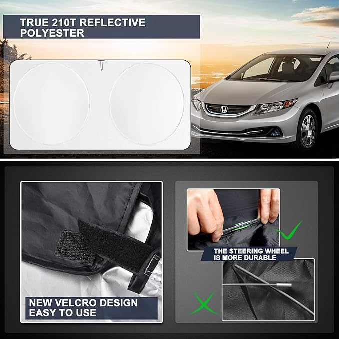 INSAUTO Windshield Sun Shades Compatible with Honda Civic Accord, Front Window Sunshade for Windshield Cover Foldable Sun Visor Protector 210T Reflective Cool Car Accessories (61" X 34.6")