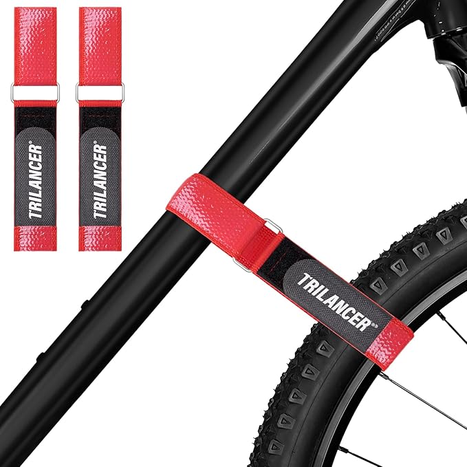 Trilancer Bike Rack Straps with Extra-Wide Silicone Anti-Slip Coating,2-Pack Adjustable Bike Wheel Stabilizer Strap with Hook and Loop for Car and Wall Mount, Transportation and Storage(26''x1.5'')