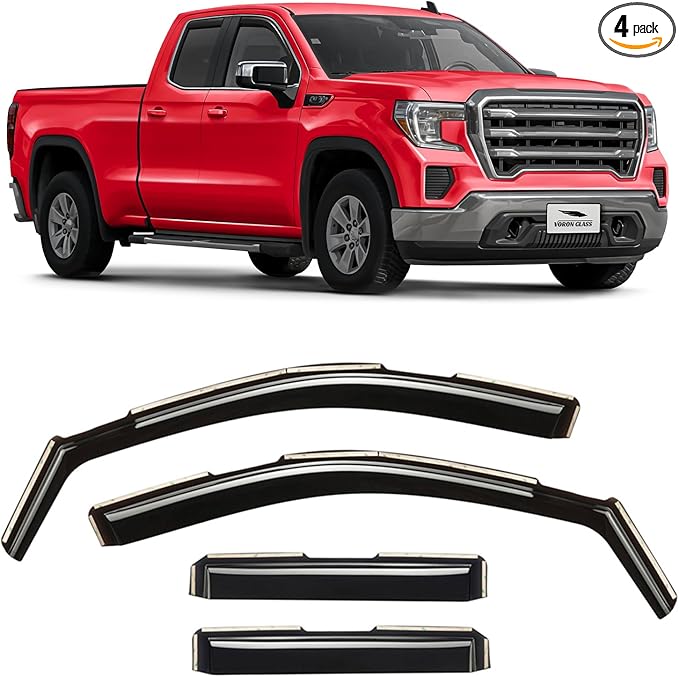 Voron Glass in-Channel Extra Durable Rain Guards for Trucks GMC Sierra 1500 2019-2025 Double Cab, Window Deflectors, Vent Window Visors, 4 Pieces - 230091v