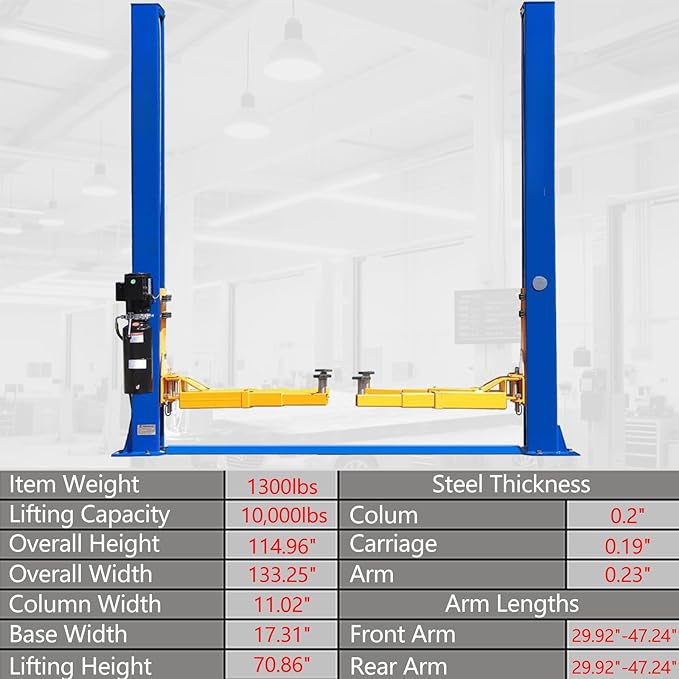 Car Lift Single/2 Post Auto Lifts, 6200/9000/10000LBS Capacity, 240V Hydraulic Truck Hoist, Heavy Duty Auto Lift with Safety Locks for Home Garage (10000LBS 2 Post, 1)