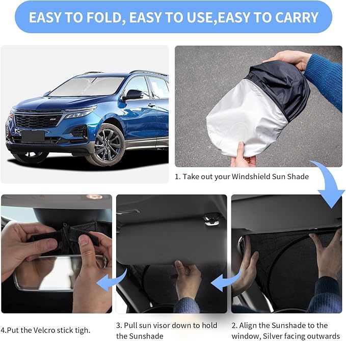 for Chevrolet Equinox 2018-2023 2024 2025 Sun Shade Sunshade Windshield Cover - 4 Layers Front Window Shade Not for Equinox EV Sun Visor - 240T Retractable Shade Blocks UV Rays Car Accessories