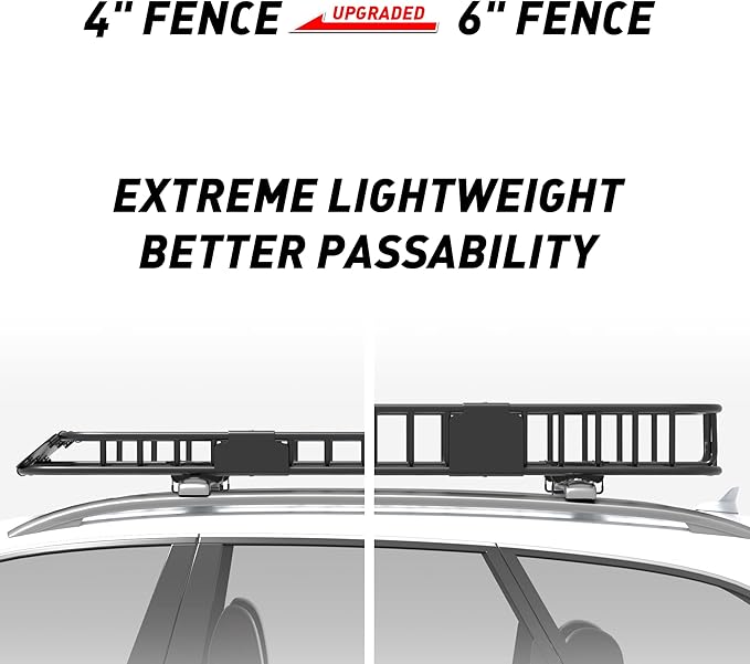 Wildroad Roof Rack Cargo Basket, Upgraded 4” Fence Wide Car Roof Basket Combo, 84"x 50"x 4" Universal Roof Cargo Carrier Basket with Cargo Bag, Cargo Net and Ratchet Straps Fits for SUV Truck Cars