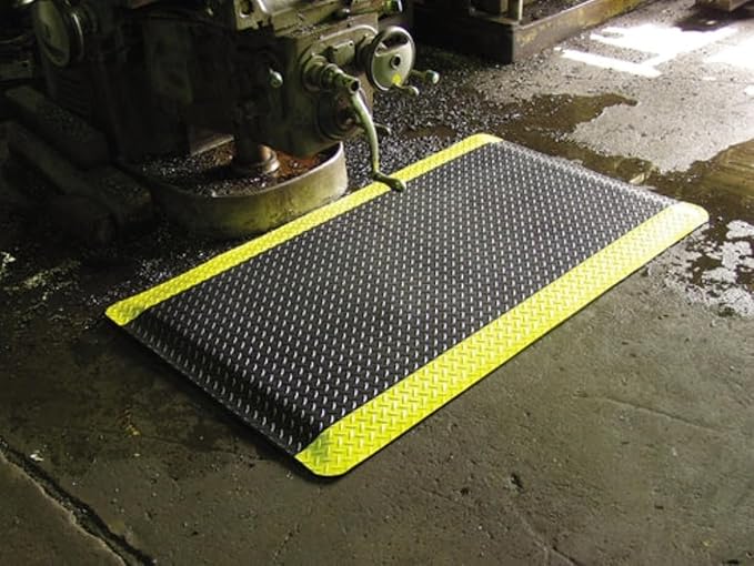Rhino Mats, American Classic Diamond Anti-Fatigue Mats, Industrial Ergonomic Comfort Standing Mat for Work, Home, Garage, Office, Kitchen or Anywhere (Black/Yellow 1" Thick, 3 FT. x 8 FT.)
