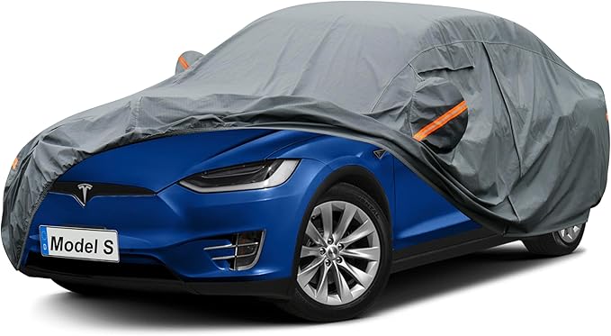 Premium Car Cover Custom Fit Tesla Model S (2012-2025), 16 Layers Heavy Duty Car Cover Waterproof All Weather with Zipper Door for Sun Rain Snow Dust Uv Protection