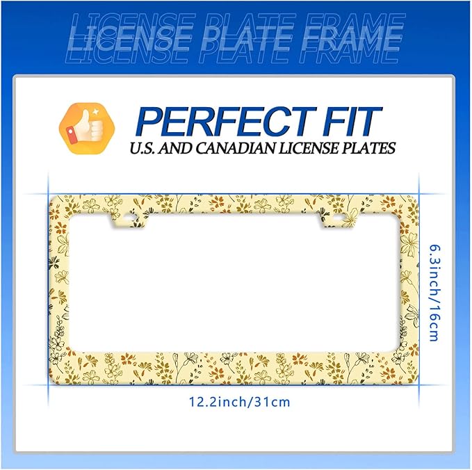 Yellow Wild Flowers License Plate Frame Colorful Flower Floral License Plate Stainless Steel Funny License Plate Holder for Men Women Universal Car Accessories Decoration 12.3" x 6.3"