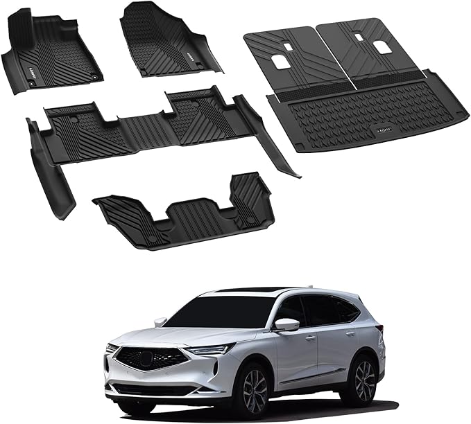 LASFIT Floor Mats & Trunk Mat & Backrest Mats for Acura Mdx 2022-2026 Cargo Mat All Weather TPE Mats Custom Fit Floor Liner for Mdx 1st & 2nd & 3rd Row Car Mats & Cargo Liner, Black, Easy to Clean