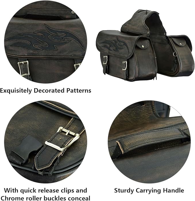 GARGOYLE BELLS Motorcycle Saddle Bags Leather Motorcycle Luggage Bag with Gun Holsters For Softails Sportsters and Choppers Waterproof Luggage Bags For Motorcycle
