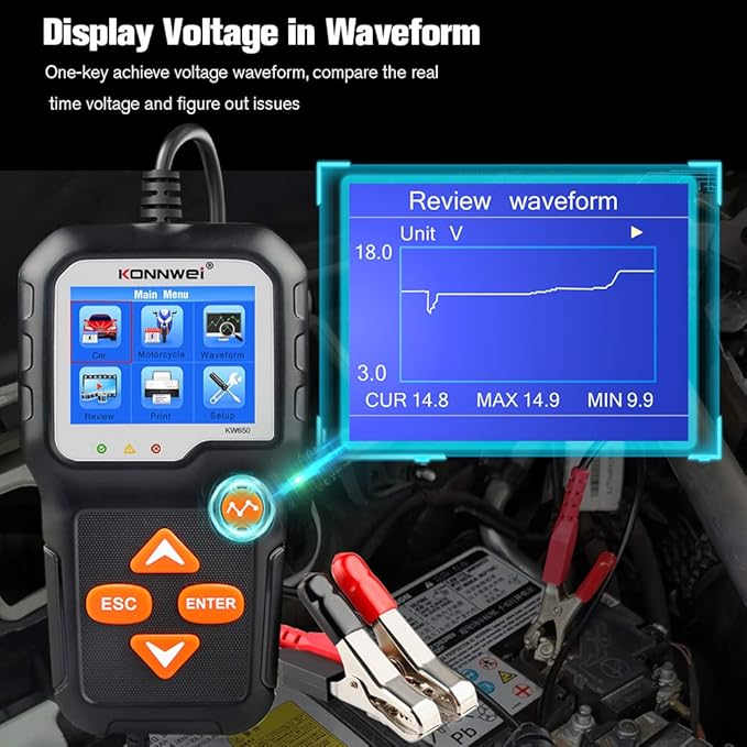 KONNWEI KW650 6V 12V Car Battery Tester, 100-2000 CCA Battery Load Tester Automotive Battery and Alternator Tester for Vehicles/Marine/Motorcycle/Lawn Mover