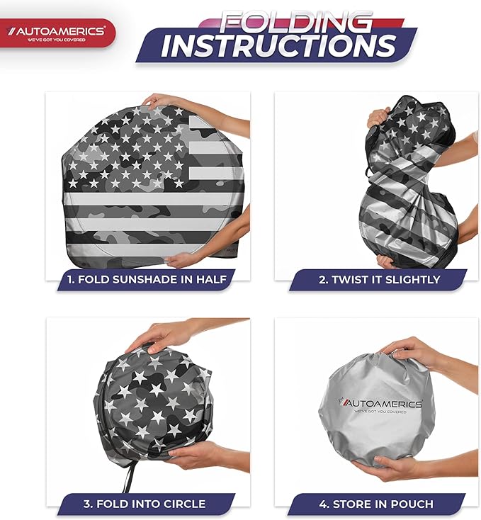 Autoamerics 1-Piece Windshield Sun Shade Gray Camo American Flag USA Design - Foldable Car Front Window Sunshade for Most Sedans SUV Truck - Blocks Max UV Rays and Keeps Your Vehicle Cool - Large