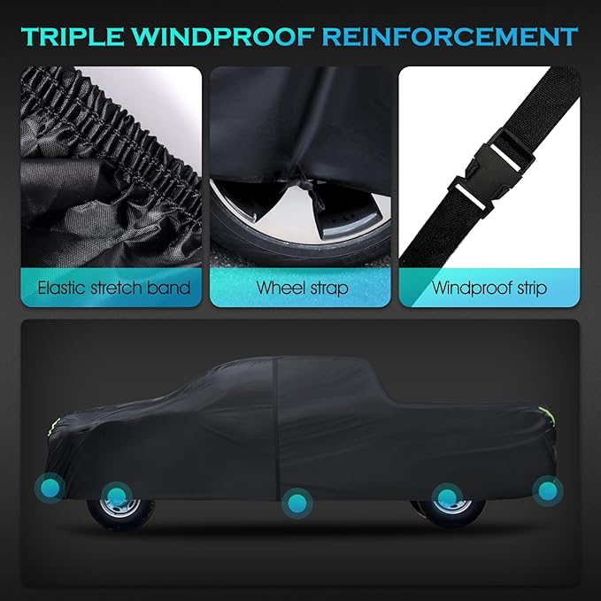 Car Cover Waterproof All Weather，Full Outdoor Pickup Truck Cover Rain UV Protection, Size T4 Universal Fit for Ford F150 Chevy Silverado Dodge Ram 1500. (Fit Truck Length 243 to 250 inch)