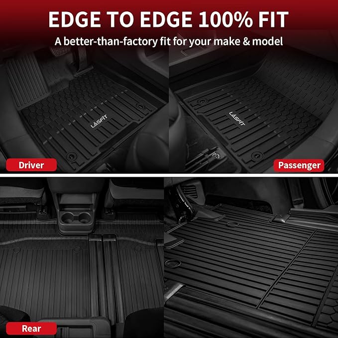LASFIT Floor Mats&Trunk Mat for Toyota Sienna 8 Seats 2021-2024 2025 All Weather TPE Custom Fit Floor Liner for Sienna LE/XLE (w/o Spare tire) Front and Rear Car Mats&Cargo Liner, Black