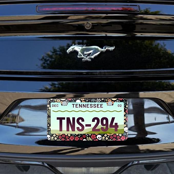 Halloween Ghost Skull Floral License Plate Frame Colorful Flowers Stainless Steel Steel License Plate Holder Auto Parts Decoration with Screws License Plate Holder 12x6 Inch Car Accessories