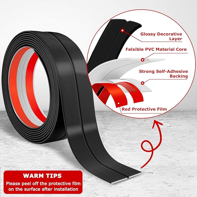 Flexible Wall Corner Protector Moulding Trim Peel and Stick Wall Corner Guards Edge Protector Self Adhesive Molding Trim Strip for Edge Ceiling (Black, 1.6 in x 10 Ft)