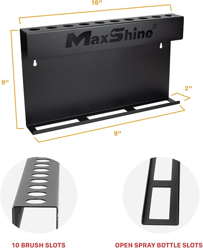 Maxshine Universal Detailing Brush & Spray Bottle Holder - Car Garage & Mobile Detailing Organizer, Holds 10 Detailing Brushes & Trigger Spray Bottles, Space-Saving Auto Detailing Accessories
