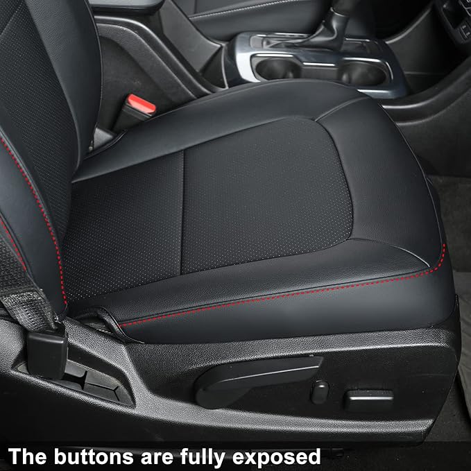 LUCKYMAN CLUB 2 Front Chevy Colorado Seat Covers, fit for 2015-2022 Colorado Crew Cab Z71 LT ZR2 Work Truck with Faux Leather (Black&Red 2 pcs)